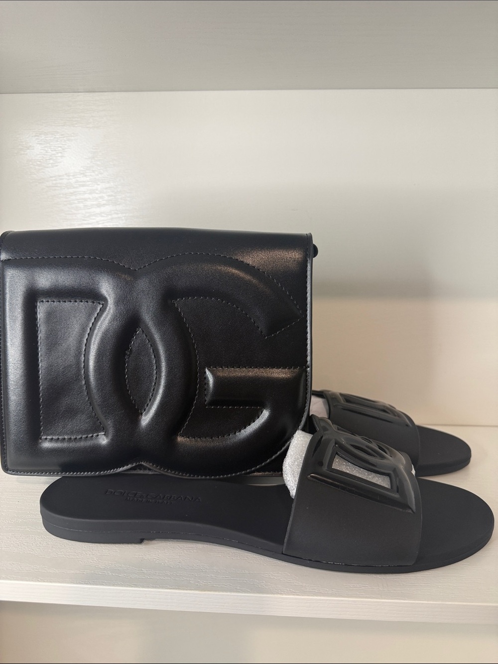 Dolce & Gabbana Black Logo Slide Sandals with Oversized DG Emblem